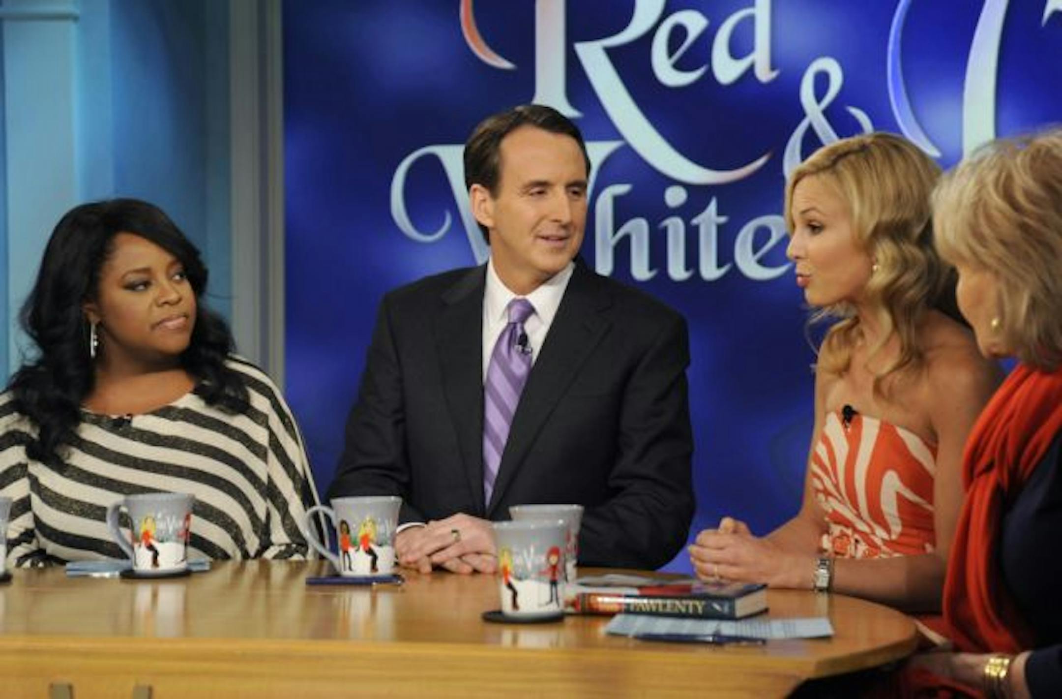 Tim Pawlenty, promoting his memoir, appeared on "The View" with, from left, Sherri Shepherd, Elisabeth Hasselbeck and Barbara Walters.