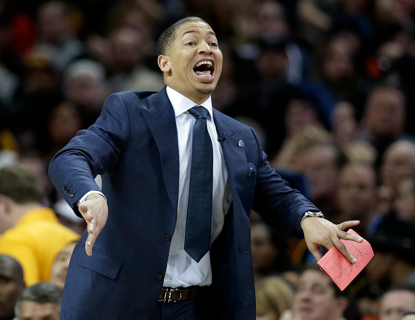 New Cavaliers head coach Tyronn Lue yelled to his players in the first half against the Chicago Bulls on Saturday.