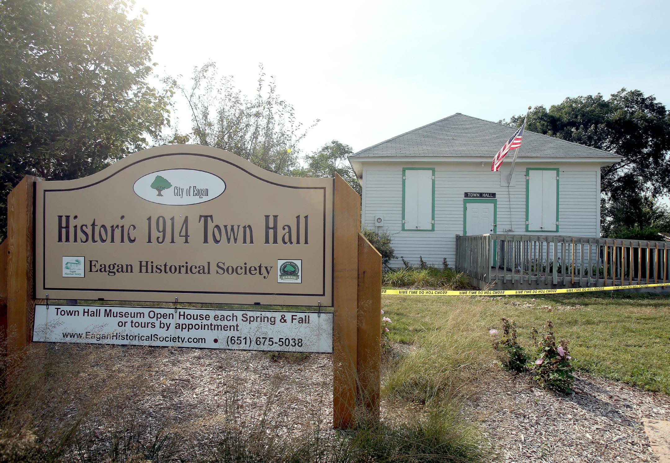 A suspicious fire was started early Sunday September 8, 2013 at the 1914 Old Eagan Town Hall in Eagan, MN. September 09, 2013. ] JOELKOYAMA‚Ä¢joel koyama@startribune Most of the photos, memorabilia and artifacts from the old Eagan Town Hall were salvaged and will be preserved for another generation to catch of glimpse of life and city government in the early to mid-20th century. It's too early to say, though, whether the 1914 building will be able to be saved after a suspicious