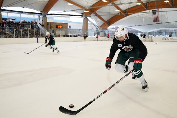 Matt Dumba and the Wild practiced outdoors on Jan. 2 at the ROC in St. Louis Park. Dumba has donated $11,200 to help Australians battling the fires in