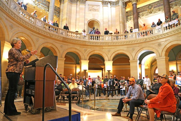 Julie Blackburn, a member of the Lessard-Sams Outdoor Heritage Council, addressed attendees of the Public Lands Rally in the Capitol rotunda on Wednes