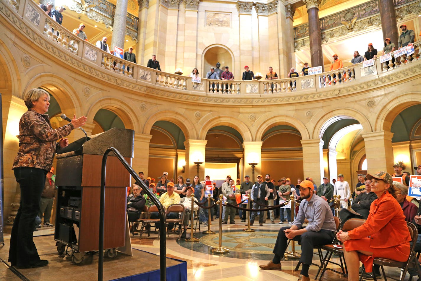 Julie Blackburn, a member of the Lessard-Sams Outdoor Heritage Council, addressed attendees of the Public Lands Rally in the Capitol rotunda on Wednesday.