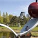Donna Haberman of the Midwest Art Conservation Center in Minneapolis removed graffiti from "Spoonbridge and Cherry" in the Walker Sculpture Garden on 