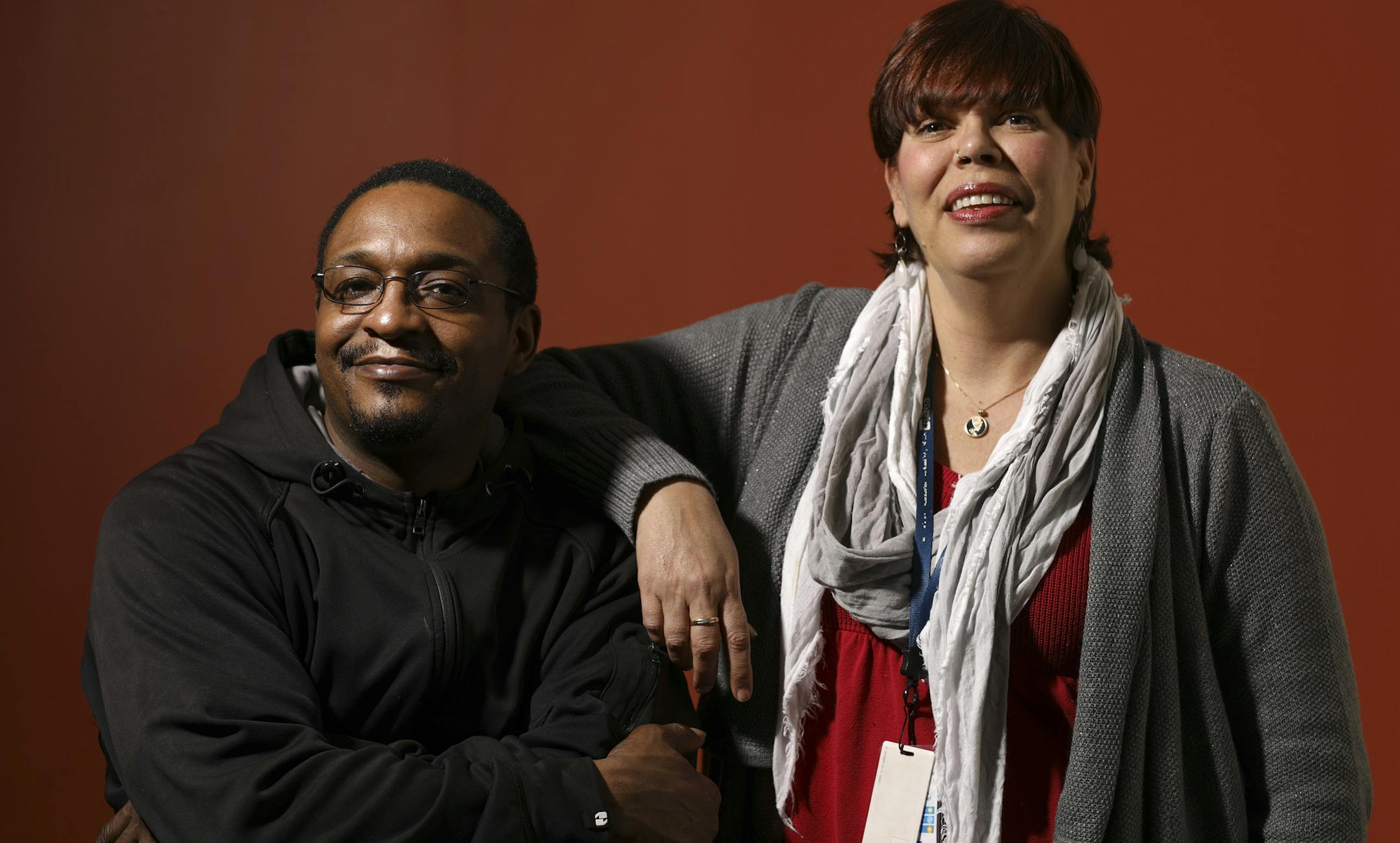Donzell Varnado and his counselor, Cynthia Jackson at the Goodwill-Easter Seals Minnesota office in Uptown. ] JEFF WHEELER ï jeff.wheeler@startribune.com Donzell Varnado met for a portrait with his counselor, Cynthia Jackson at the Goodwill-Easter Seals Minnesota offices in Uptown in Minneapolis Wednesday evening, February 1, 2017. Varnado received job and housing counseling through the Hennepin County program that is administered through Goodwill-Easter Seals Minnesota.