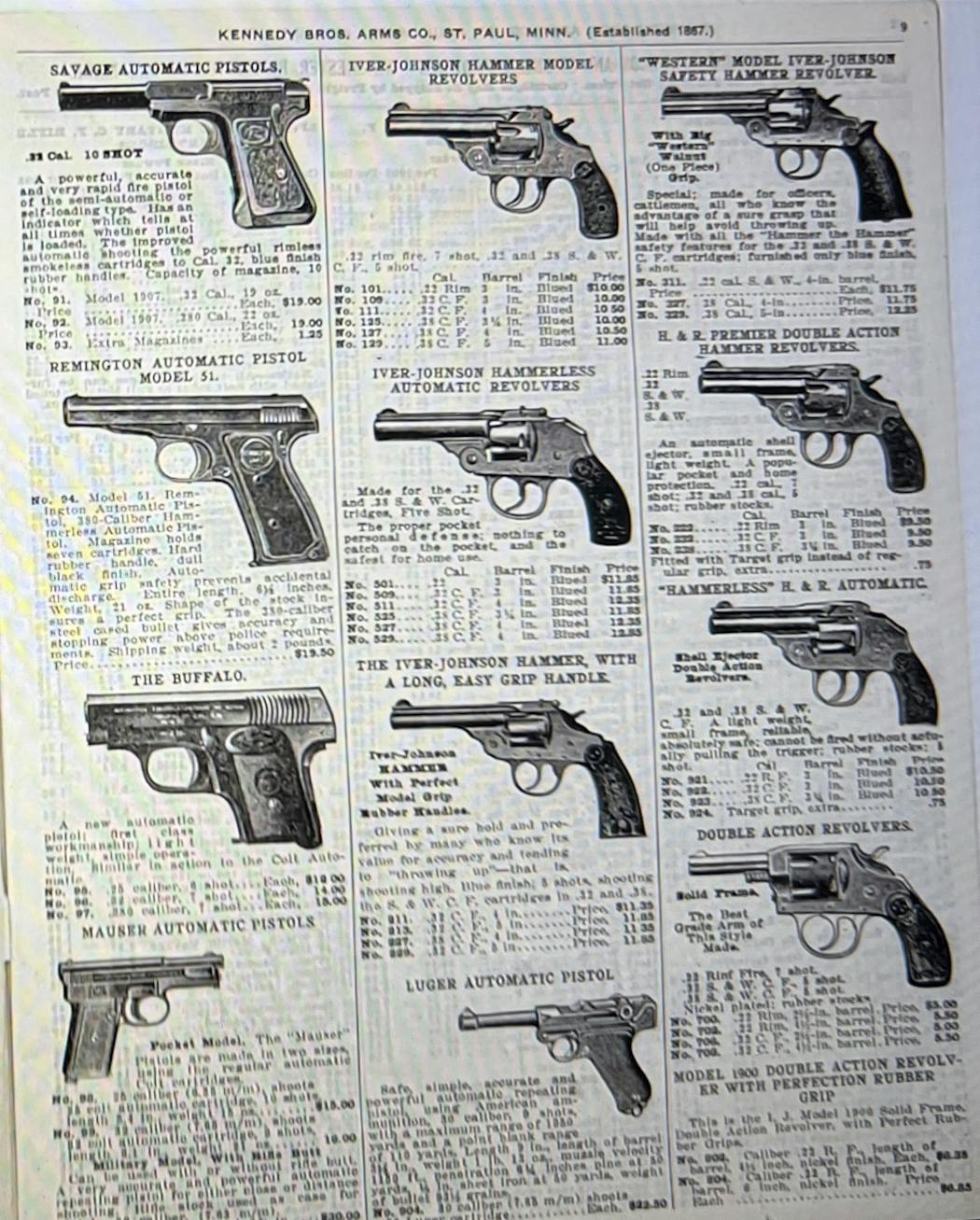 A page from the Kennedy Bros. Arms Co. of St. Paul catalog in the early 1900s, when guns were sold through the mail.