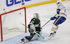 Buffalo Sabres right wing Tage Thompson (72) shoots the puck in the net against Minnesota Wild goaltender Cam Talbot (33) in a shootout during an NHL 