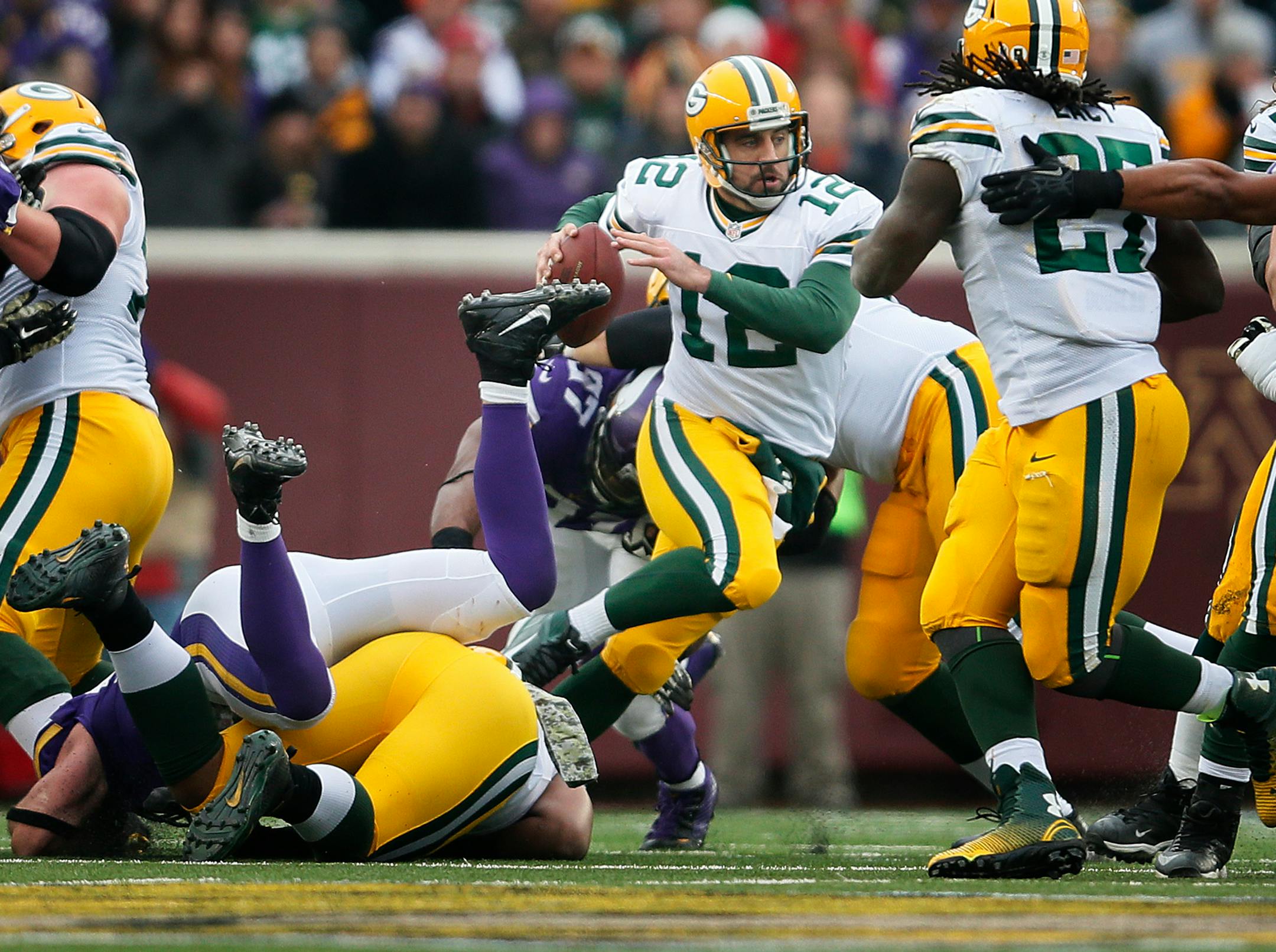 Packers quarterback Aaron Rodgers (12) has toyed with the Vikings defense in the past, throwing for nearly 3,500 passing yards, 31 touchdown passes and only four interceptions against the Purple.