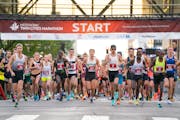 Elite runners took off from the start line of the Twin Cities Marathon on Oct. 2, 2022, in Minneapolis.