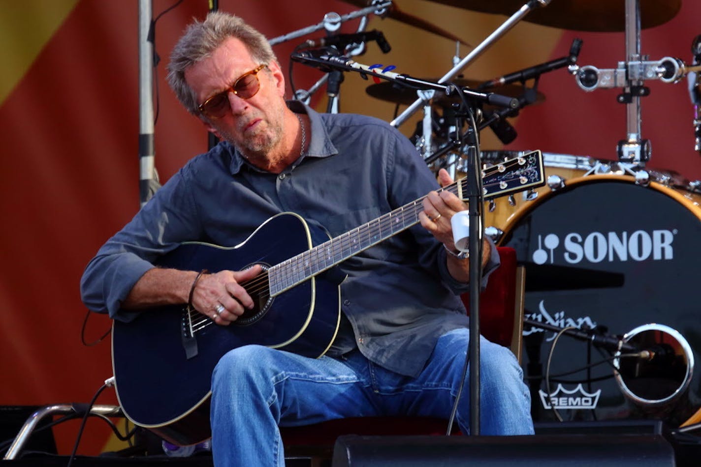 In this April 27, 2014 file photo, Eric Clapton performs at the 2014 New Orleans Jazz &amp; Heritage Festival at Fair Grounds Race Course in New Orleans. Clapton's new album, "I Still Do," will be released on Friday.