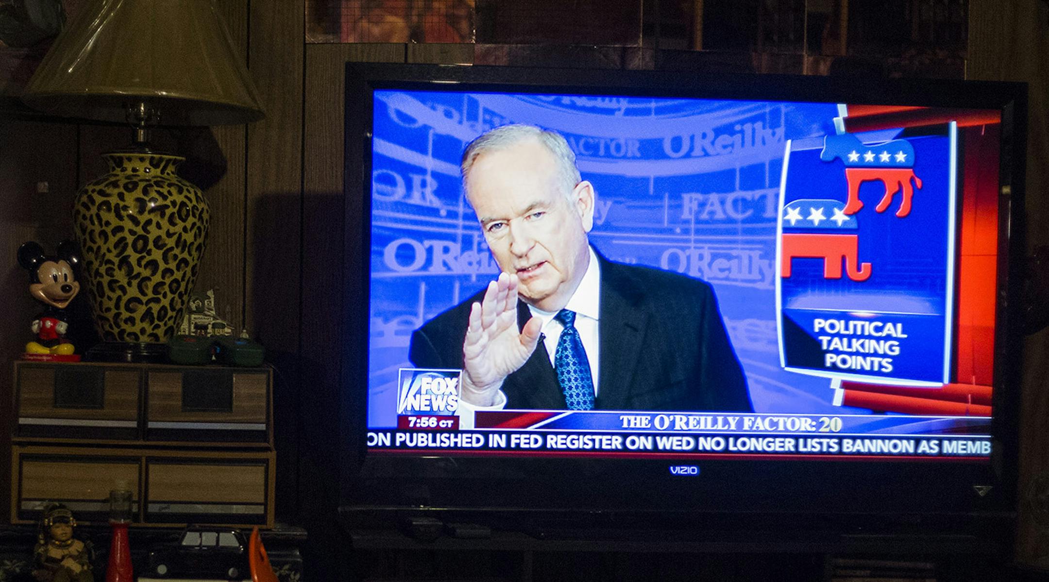 Kimberly JaJack watches &#xec;The O&#xed;Reilly Factor&#xee; on Fox News in her basement in Aurora, Colo., April 5, 2017. JaJack, a conservative and born-again Christian, is a fan of Bill O'Reilly and will continue to watch his show in spite of recent allegations of sexual harassment against him. (Nick Cote/The New York Times) ORG XMIT: MIN2017042014152616