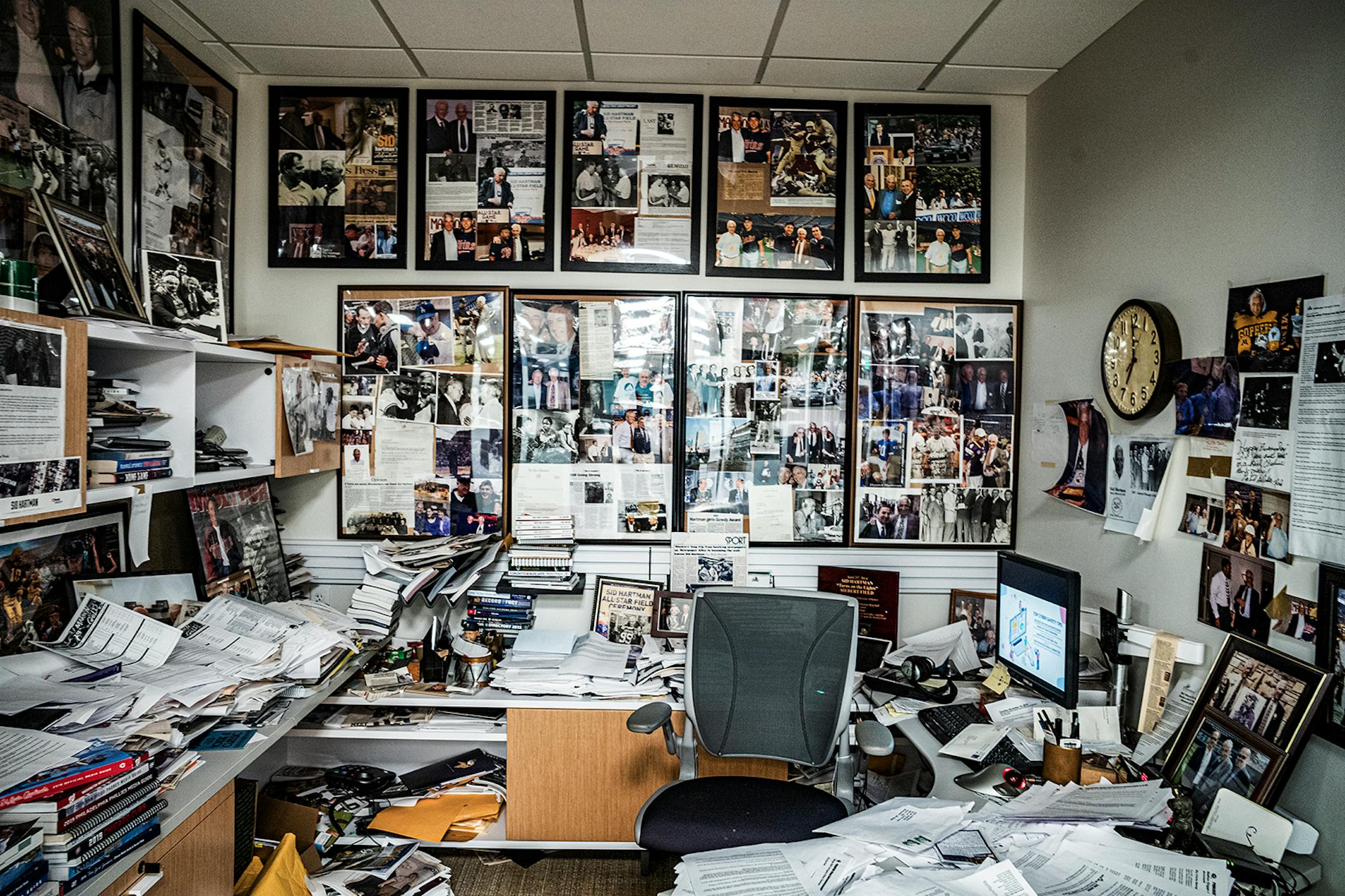 Sports columnist Sid Hartman died at the age of 100. His office is filled with memorabilia and photographs from his storied career.
