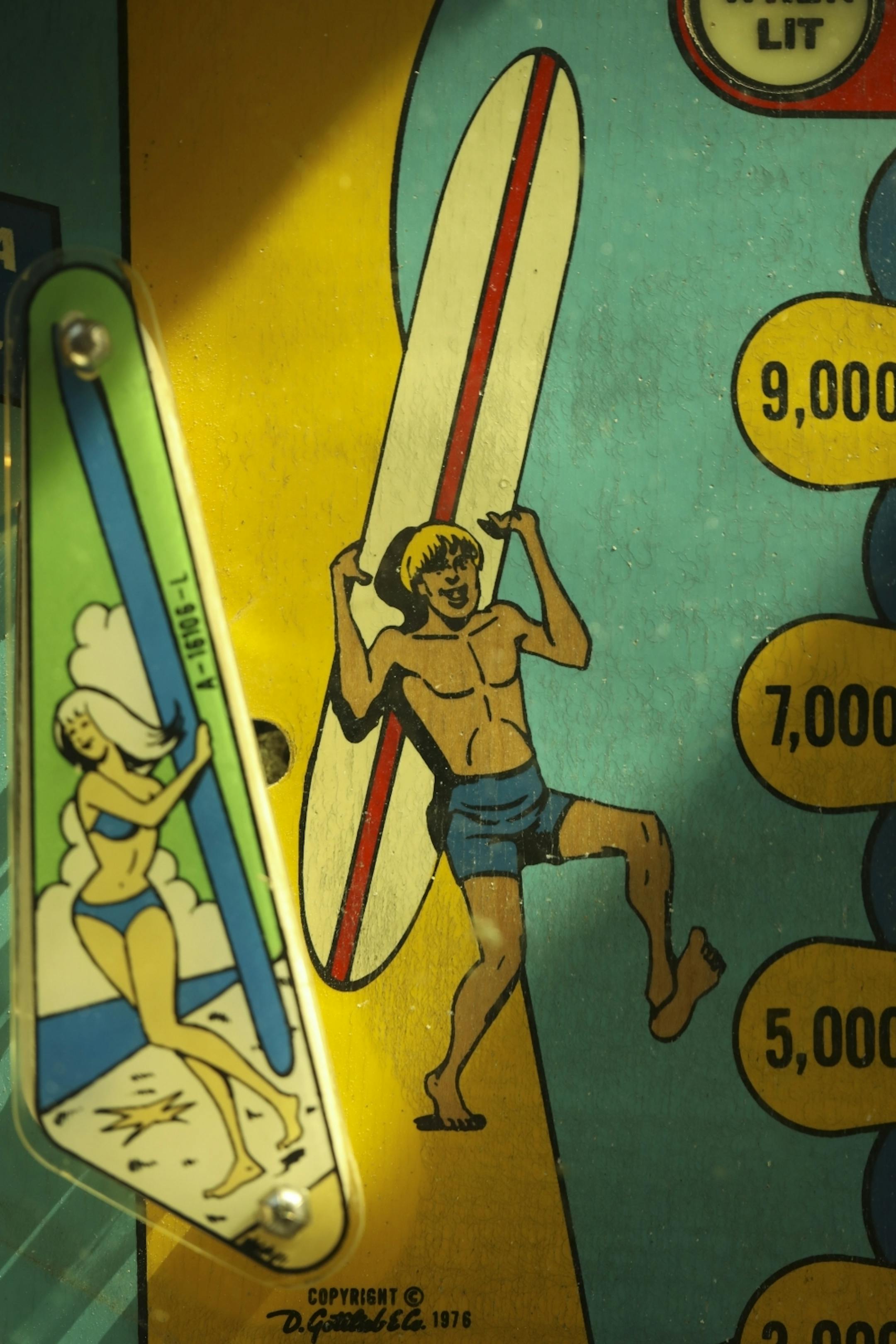 Detail from Gottlieb's Surfer pinball machine.
