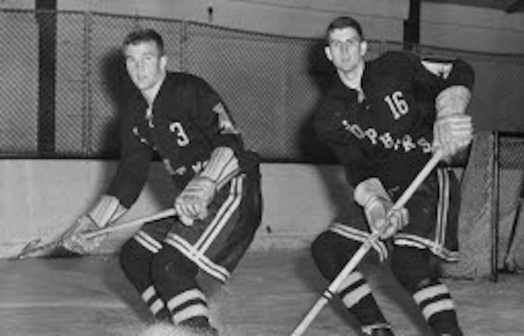 Larry Alm, left, will replace Gary Alm, right, on the Minnesota blue line for the Yale series Friday and Saturday night. The former South high brother team was split Wednesday when it was announced that Gary would be lost from two to four weeks because of severe headaches. November 14, 1956 Powell Krueger, Minneapolis Star Tribune