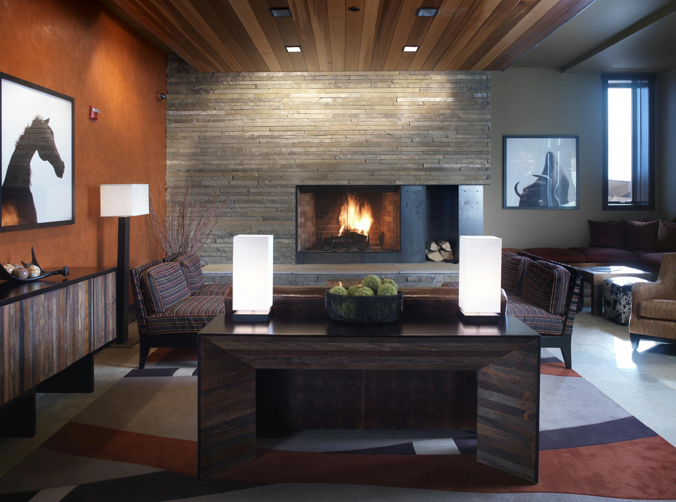 This undated photo by provided Hotel Terra in Jackson Hole, Wyo., shows the lobby of the hotel. Its contemporary look is a contrast to the rustic chalet-style designs traditional in ski lodges. (AP Photo/Hotel Terra, Cameron Neilson)