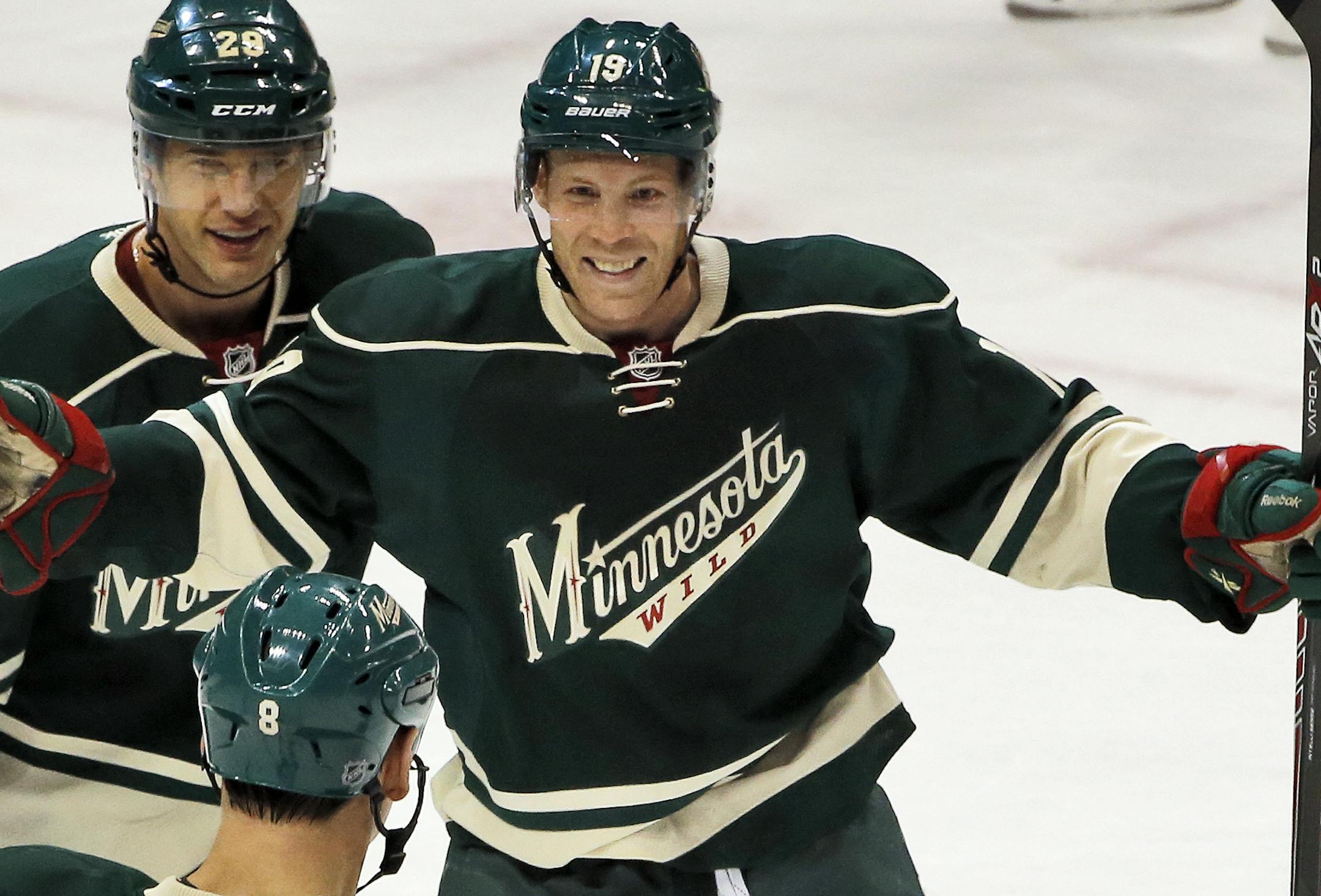Wild's Stephane Veilleux was all smiles after scoring a goal in first period action. ] Minnesota Wild vs. Pittsburgh Penguins. (MARLIN LEVISON/STARTRIBUNE(mlevison@startribune.com)