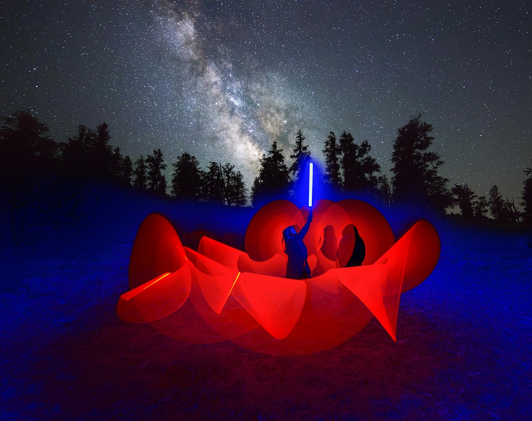 ONE TIME USE! One of the great benefits of teaching photography workshops is meeting the wildly creative students who attend. There is no better example than this, where two of my students appeared carrying "official" light sabers and robes. We spent hours and hours this night in the High Sierra of California creating fantastic images. It was a night to remember.