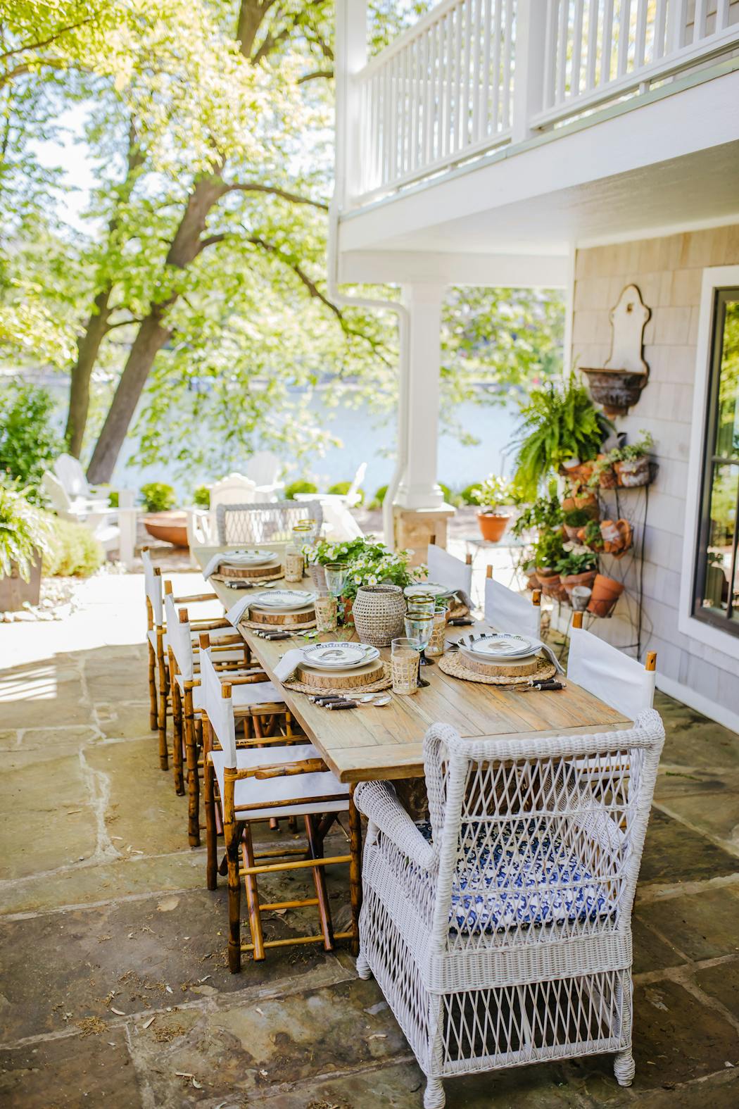 Oversized tables with lots of room for dishes and decorations are a must for outdoor entertaining.