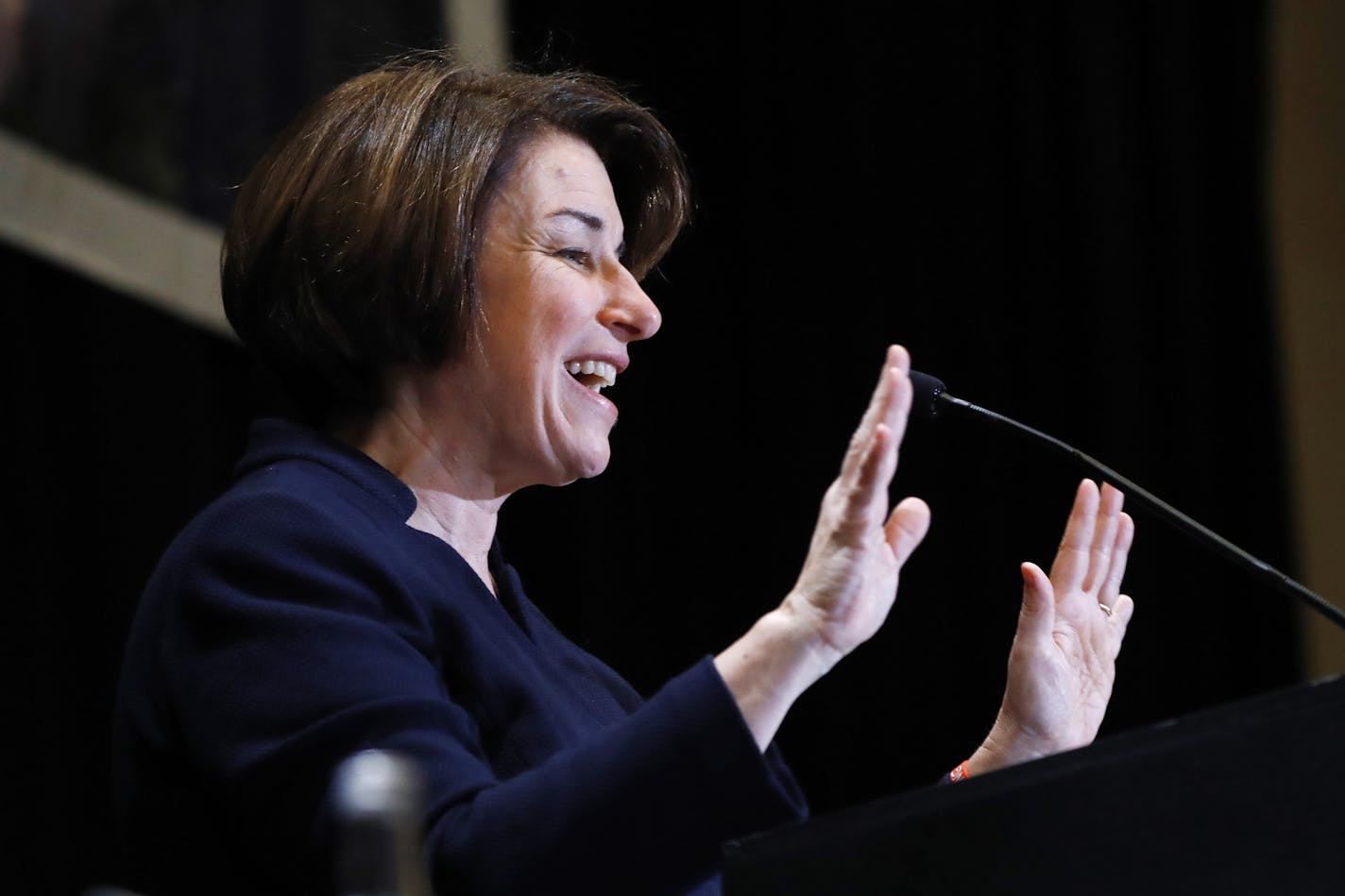 Democratic presidential candidate Sen. Amy Klobuchar, D-Minn., speaks during the Machinists Union Legislative Conference, Tuesday May 7, 2019, in Washington. (AP Photo/Jacquelyn Martin)