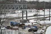 Work on Green Line Bryn Mawr Station in March 2023  in Minneapolis.