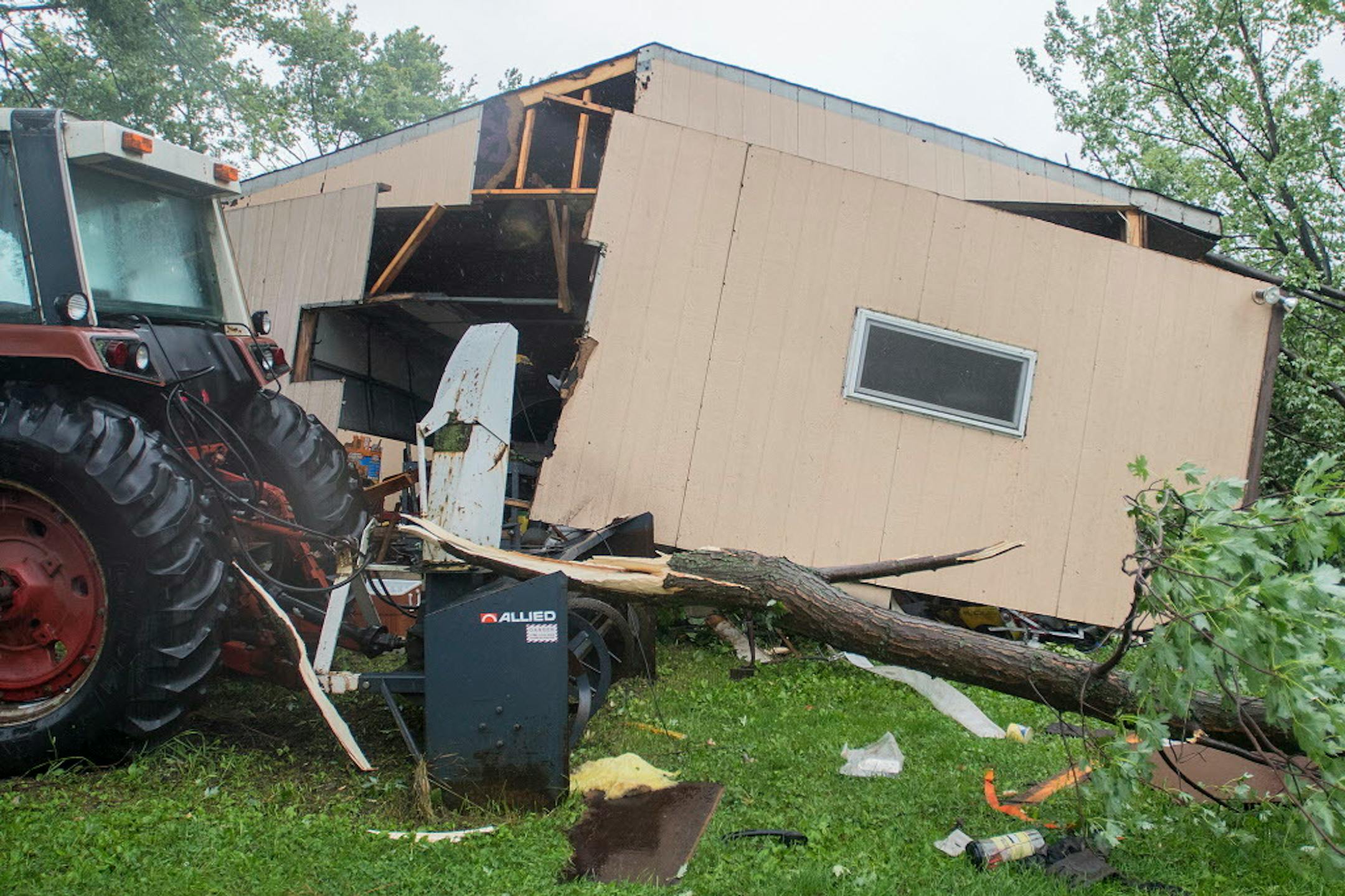 Brent Blank's garage, south of Nicollet, Minn., was damaged by one of the multiple tornadoes that touched down in the region on Wednesday, Aug. 16, 2017.