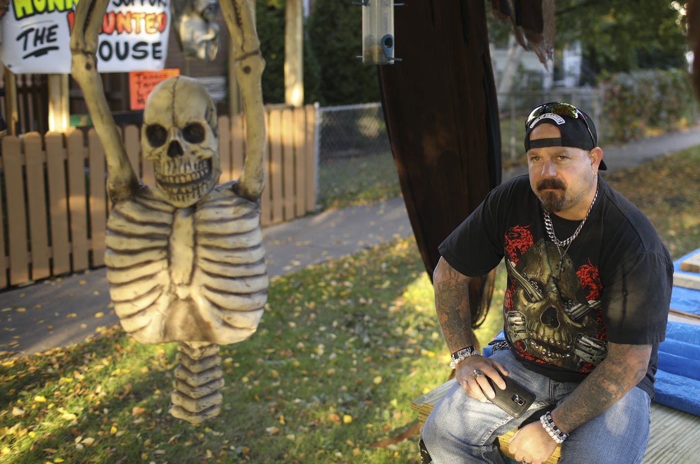 Ed Johnson in front of his house on Jefferson Ave. in St. Paul. ] JEFF WHEELER &#xef; jeff.wheeler@startribune.com Ed Johnson has transformed his St. Paul home into a neighborhood Halloween attraction for the past few years. This year the city is requiring him to have a permit and he doesn't think he can meet the requirements in order to be open in time for Halloween. He was photographed at his home in St. Paul Wednesday afternoon, October 5, 2016.