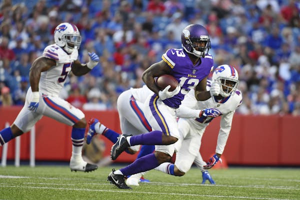 Vikings wide receiver Stacy Coley ran past the Bills&#x2019; Bradley Sylve (41) during the first half of the preseason game Thursday in Orchard Park, 