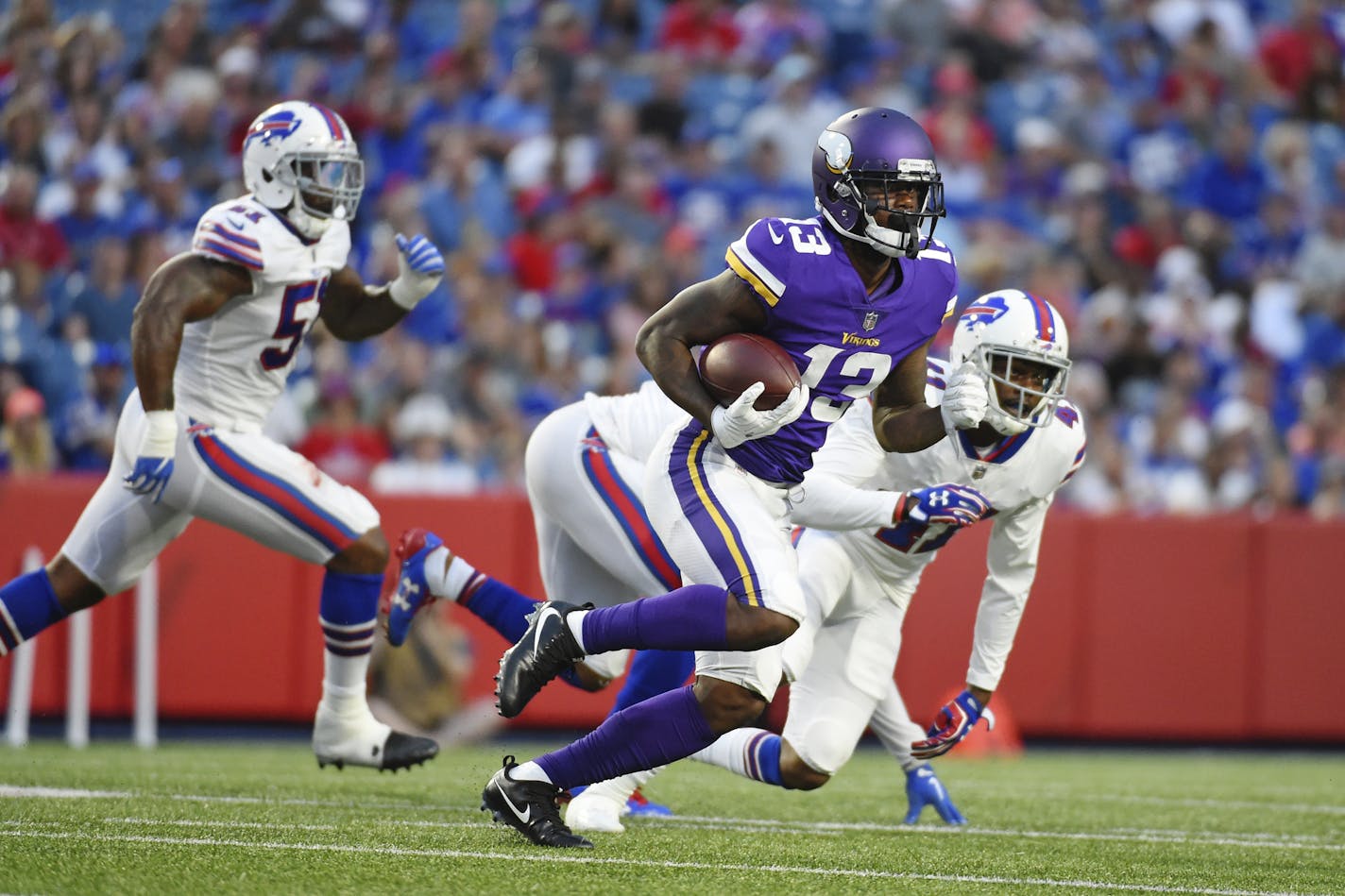 Vikings wide receiver Stacy Coley ran past the Bills&#x2019; Bradley Sylve (41) during the first half of the preseason game Thursday in Orchard Park, N.Y.