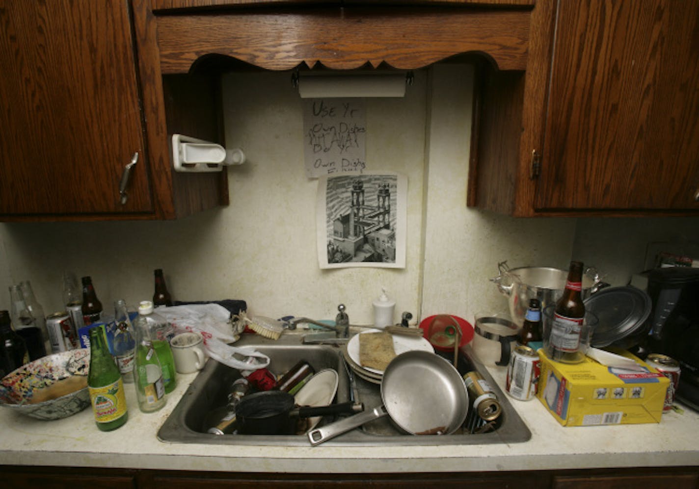 The kitchen: "The idea was that it was going to be communal living, but everything is so dirty here that it's scary to cook," said Seth Roseterr.