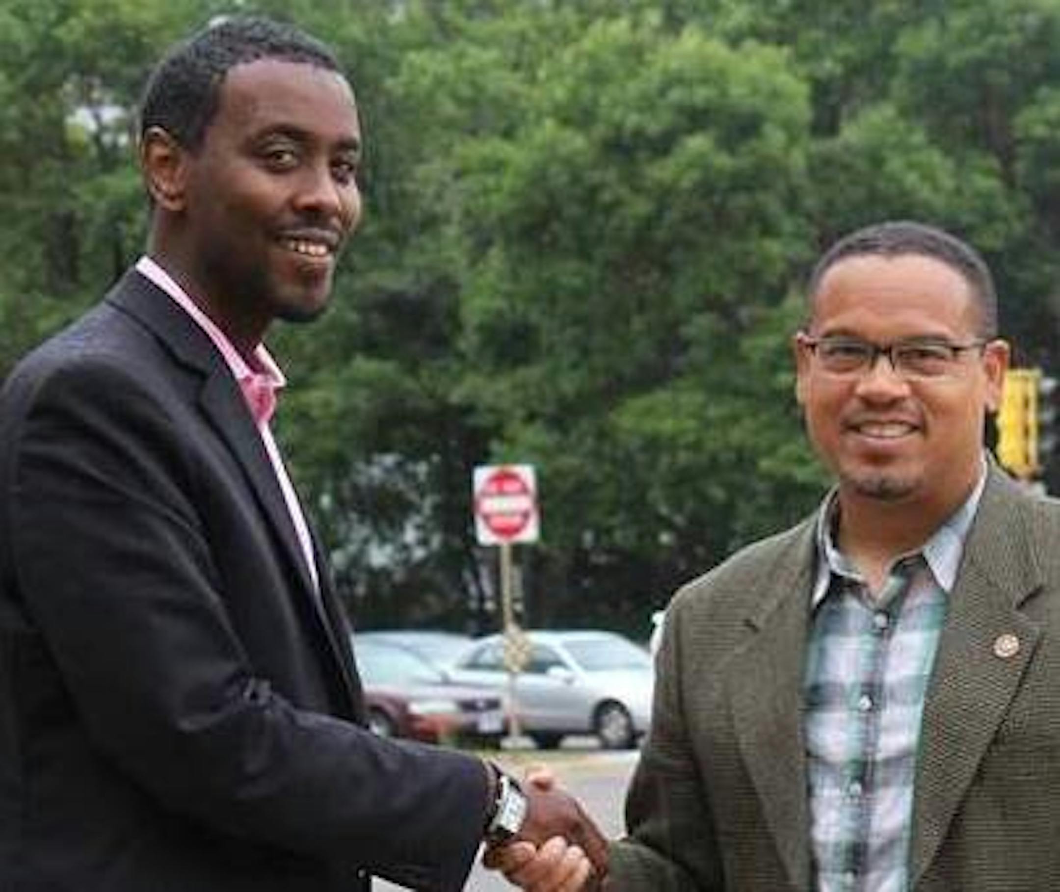 Minneapolis City Council candidate Abdi Warsame with U.S. Rep. Keith Ellison.