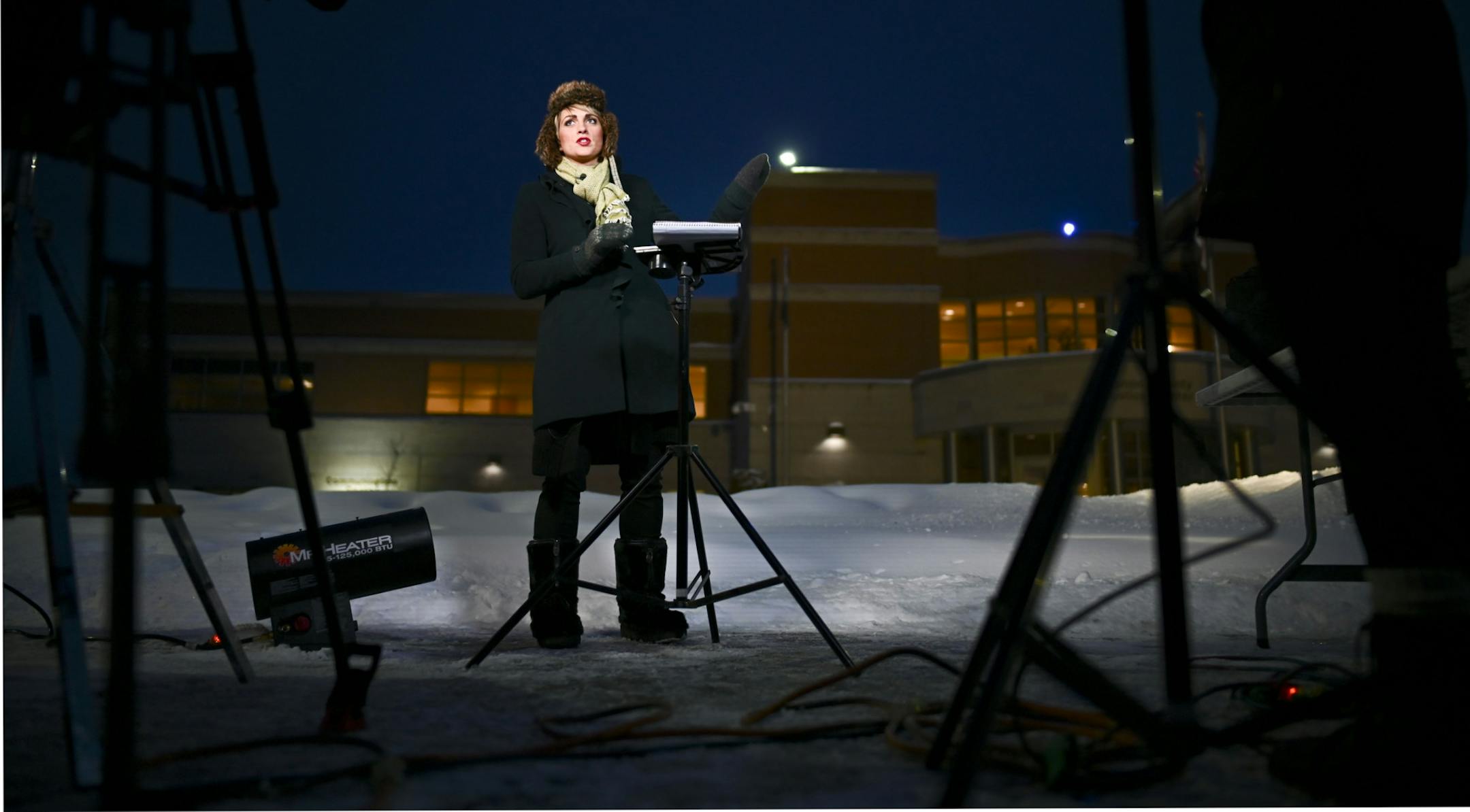 Jamie Yuccas went live for CBS News outside the Barron County Justice Center Wednesday night. ] Aaron Lavinsky &#xb4; aaron.lavinsky@startribune.com Former Minnesota anchor Jamie Yuccas is a rising star at CBS News and has become the network's go-to person on all major stories that have a Minnesota dateline. We photograph Yuccas before and after she reports live from Barron, Wisc., on the trial of Jake T. Patterson, accused of kidnapping Jayme Closs in October and murdering her parents, after hi