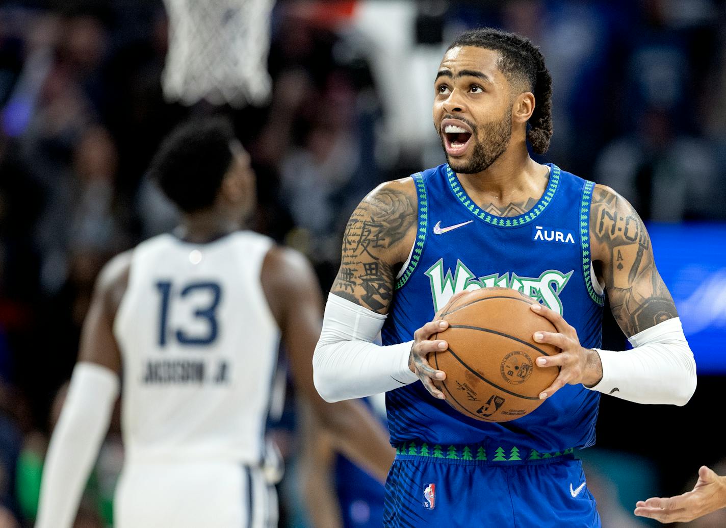 D'Angelo Russell (0) of the Minnesota Timberwolves Friday, April 29, at Target Center in Minneapolis, Minn. ] CARLOS GONZALEZ • carlos.gonzalez@startribune.com