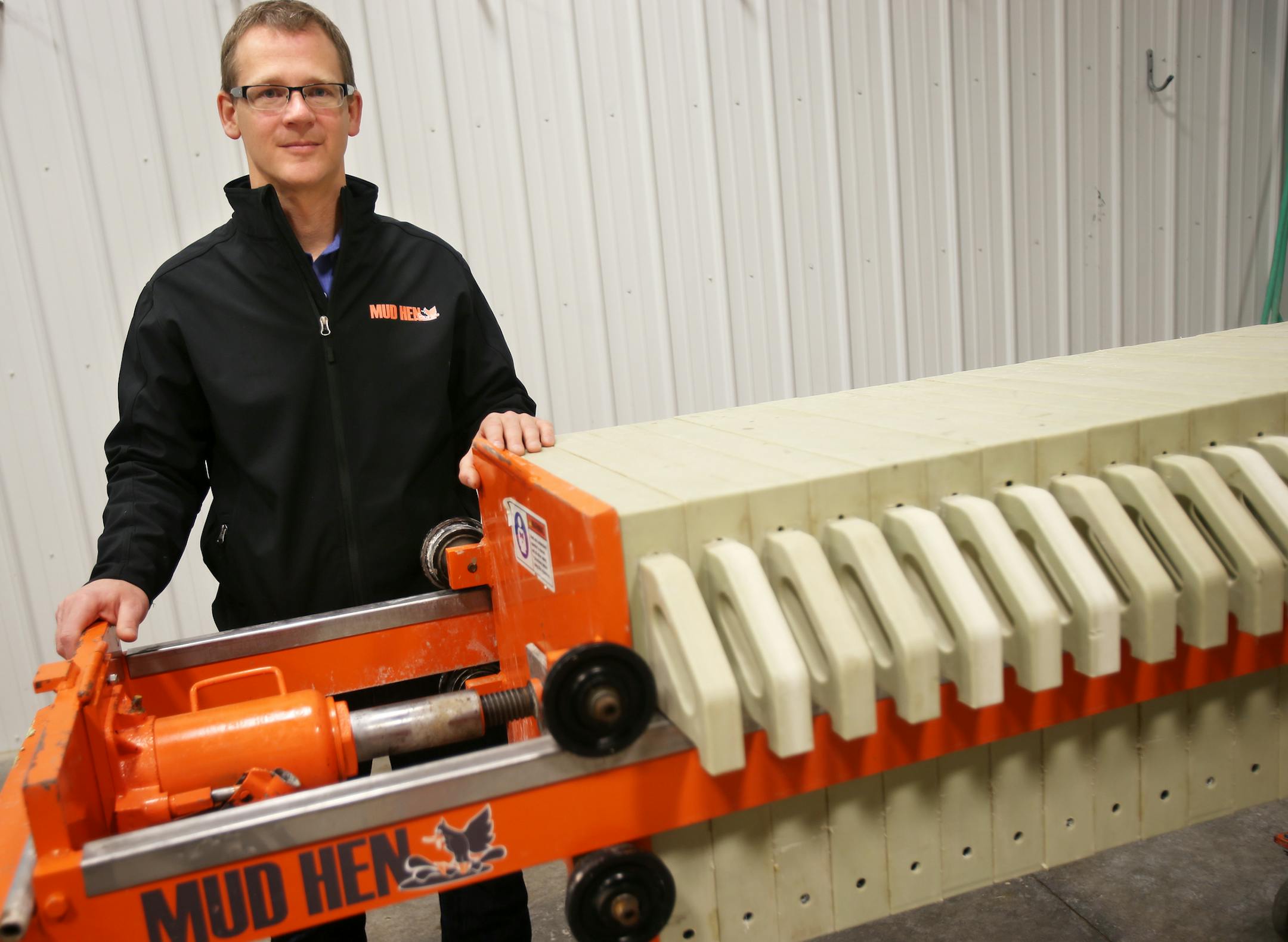 Joe Meyer, developer of the "Mudhen" filters concrete-slurry or other post-industrial waste water and leaves reusable water. ] JOELKOYAMA&#x201a;&#xc4;&#xa2;jkoyama@startribune St. Michael, MN on March 26, 2014.