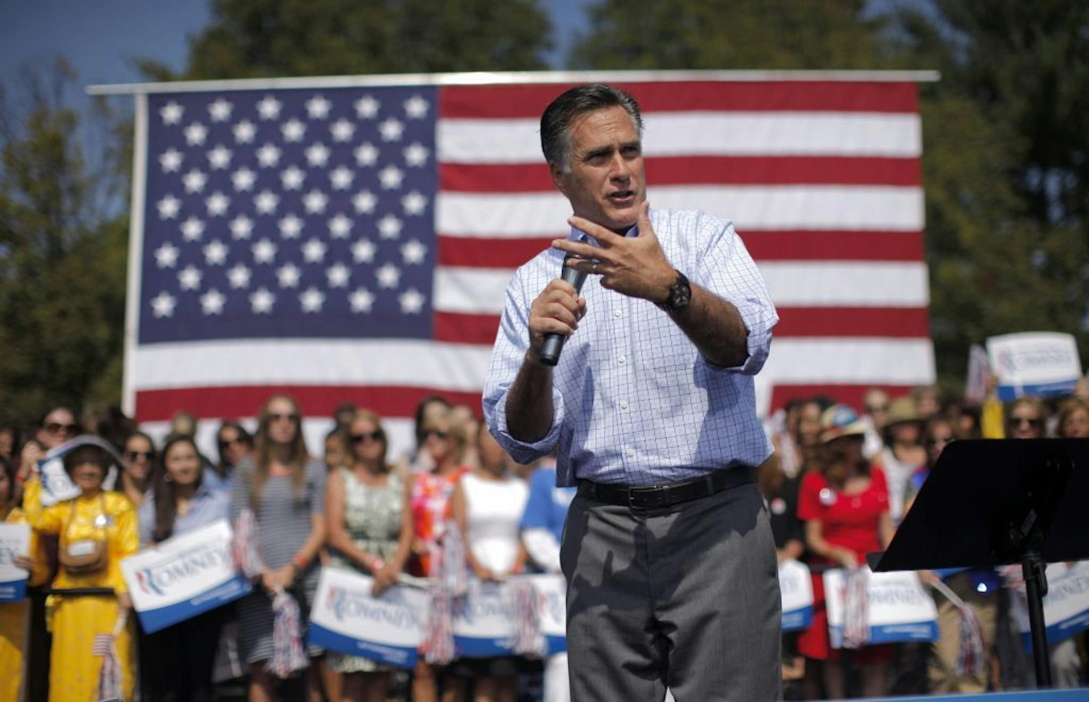 Republican presidential candidate, former Massachusetts Gov. Mitt Romney campaigns at Van Dyck Park in Fairfax, Va., Thursday, Sept. 13, 2012.