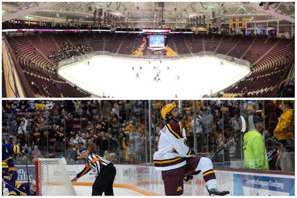 Attendance was sagging for Gophers men’s hockey back in 2019, when only an announced 1,835 fans showed up for a Big Ten tournament game (top). Now t