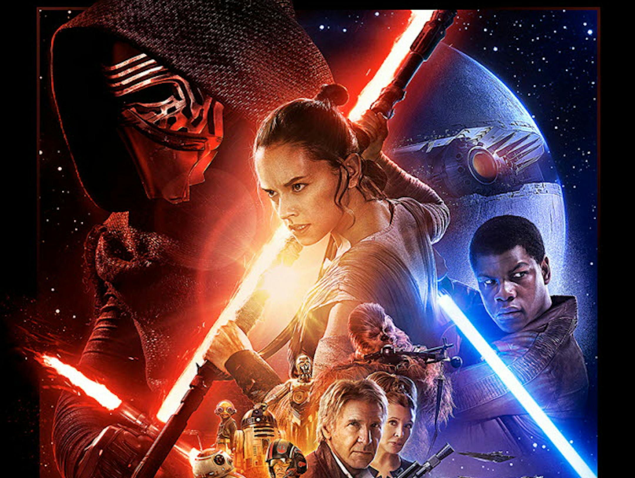 This undated photo provided by Disney shows the poster for the new film, "Star Wars: The Force Awakens." "Star Wars" fans eagerly await the latest trailer for "The Force Awakens," airing during halftime of "Monday Night Football," on Oct. 19, 2015. The game starts at 5:15 p.m. PDT/8:15 p.m. EDT. (Disney via AP)