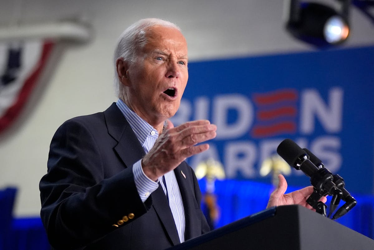 President Joe Biden speaks at a rally at Sherman Middle School in Madison, Wis., on Friday. In Wisconsin, ahead of an interview with ABC News, Biden w