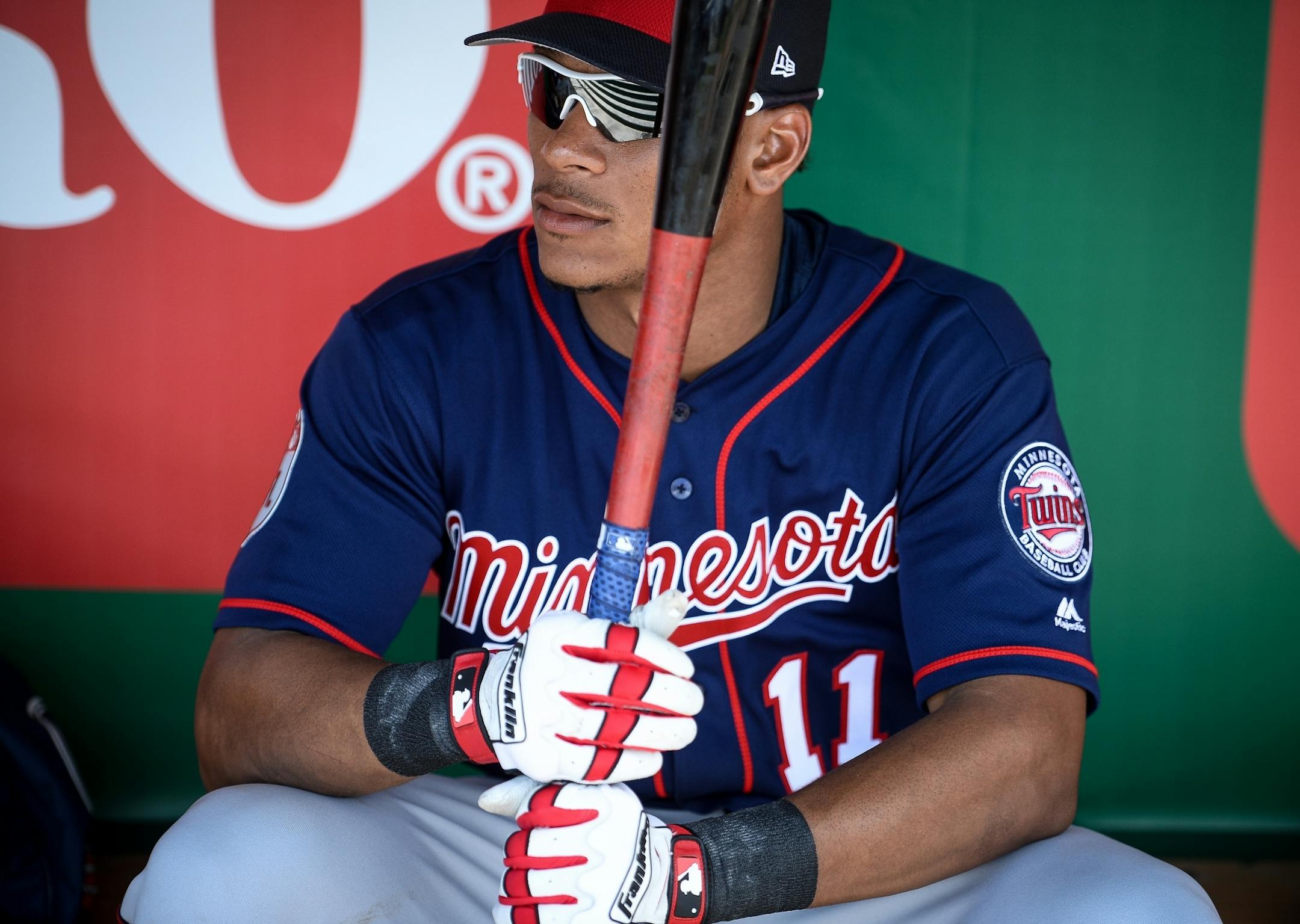 Minnesota Twins shortstop Jorge Polanco (11) in the dugout Sunday.