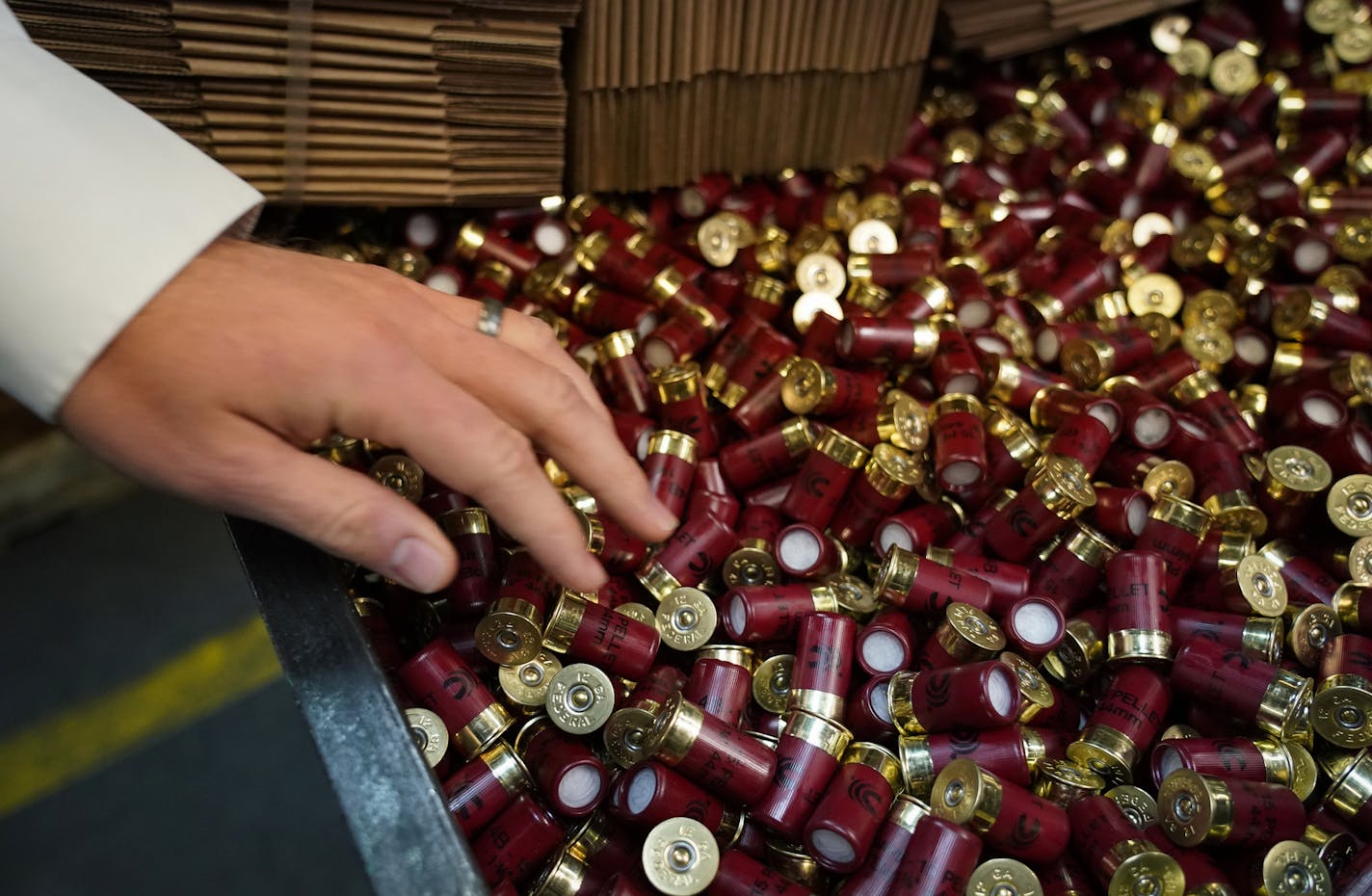 Shot shells produced by Federal Ammunition in Anoka. inside the production facility in Anoka, Minn. (SHARI L. GROSS/Star Tribune)