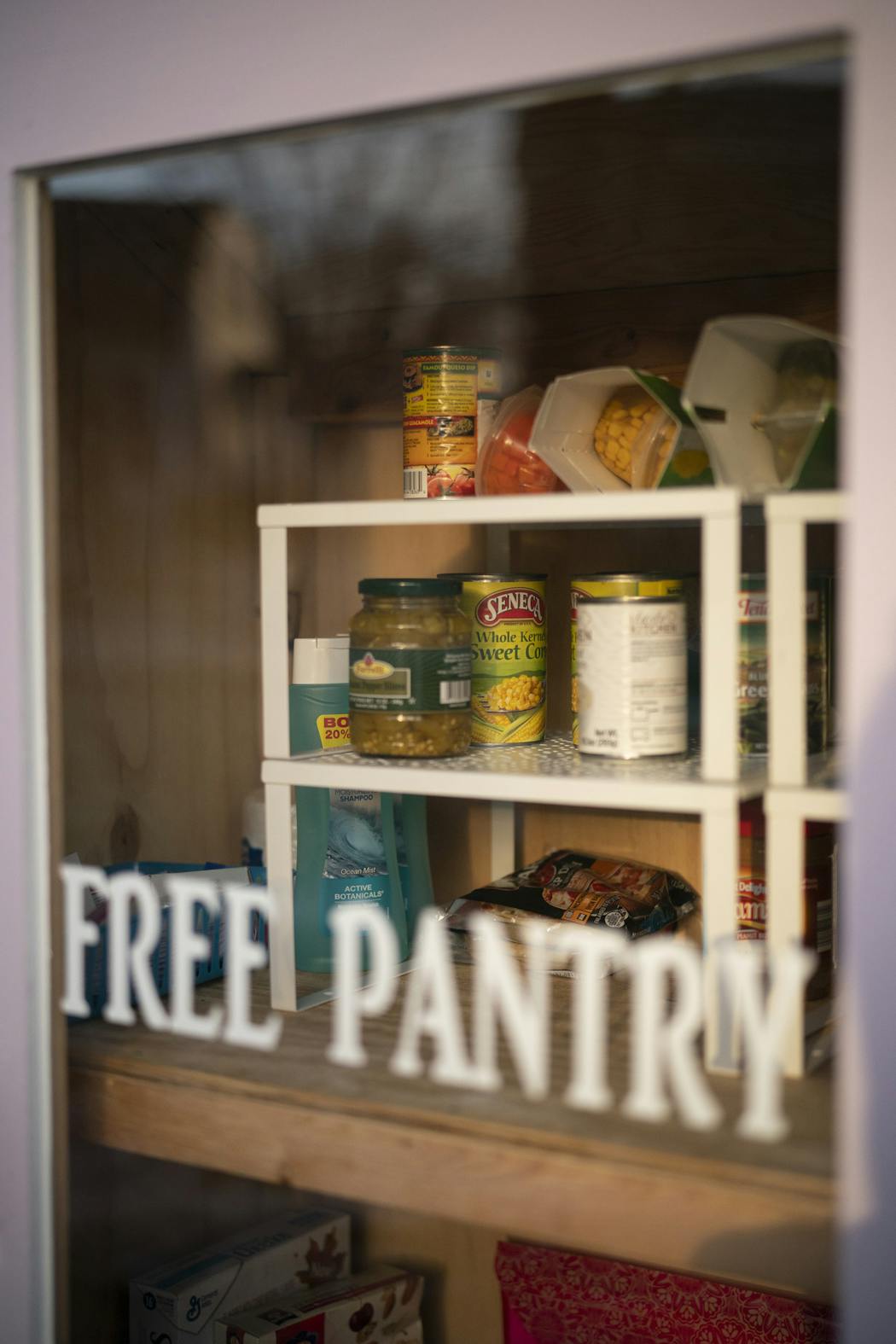 Some of the goods in the Little Free Pantry Jamie Hendricks has been stocking in her front yard.