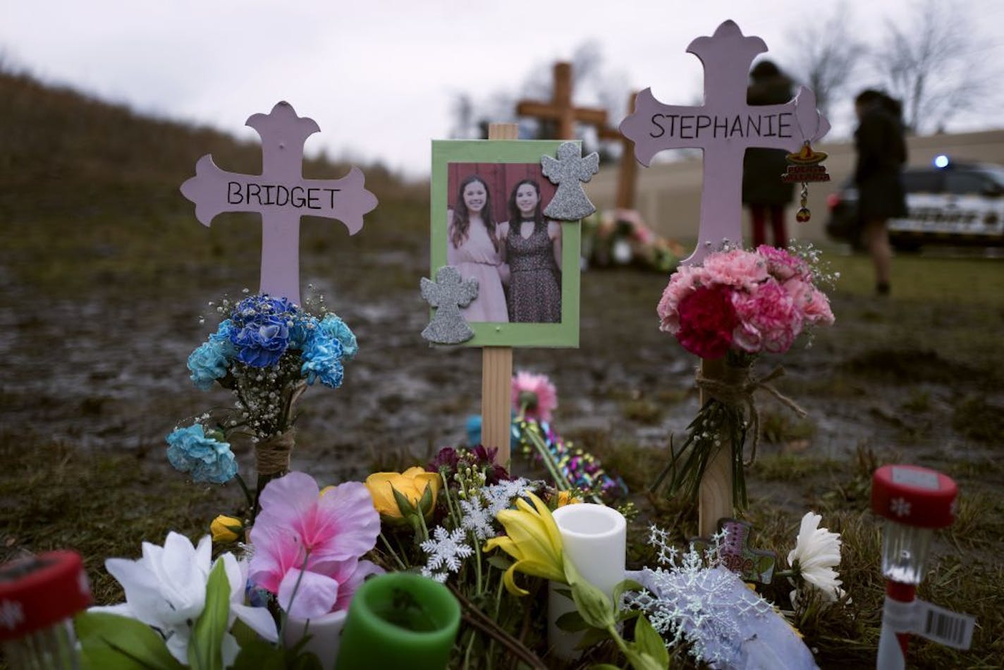 A memorial for Bridget Giere,16, and Stephanie Carlso, 16 who were killed in a traffic accident last week at Highway 96, and Old Highway 10, December 05,2016 in Arden Hills , MN.