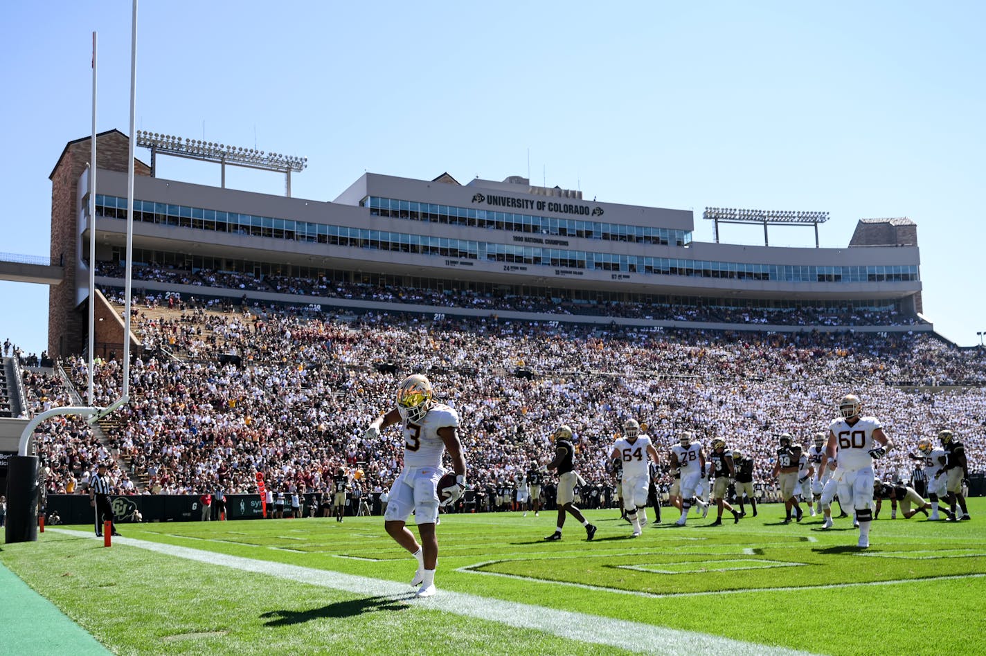 Gophers running back Treyson Potts celebrated a second quarter rushing touchdown at Colorado