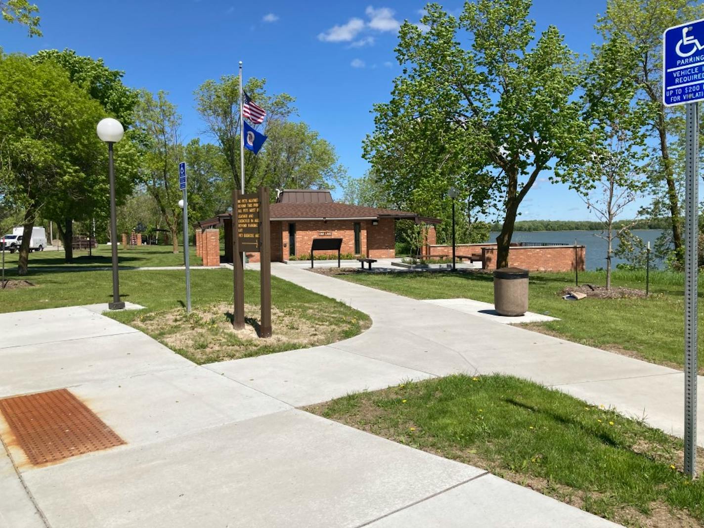 Oak Lake Rest Area on Highway 2 near Erskine is an example of a historic "modernist" rest area.