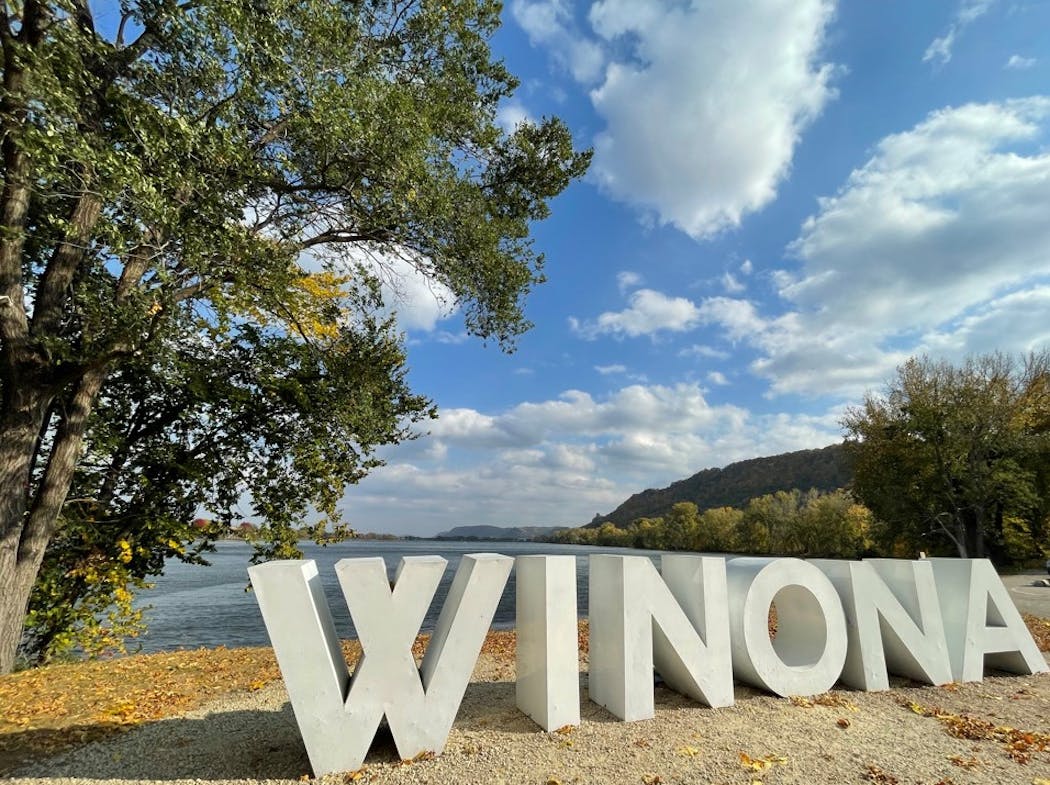 Winona sign outside the Visitor Center on Lake Winona.