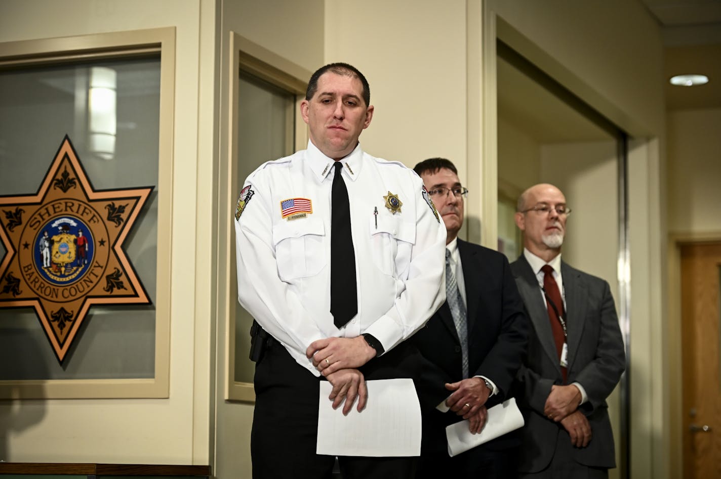 Barron County Sheriff Chris Fitzgerald waited to speak during Friday morning's press conference.