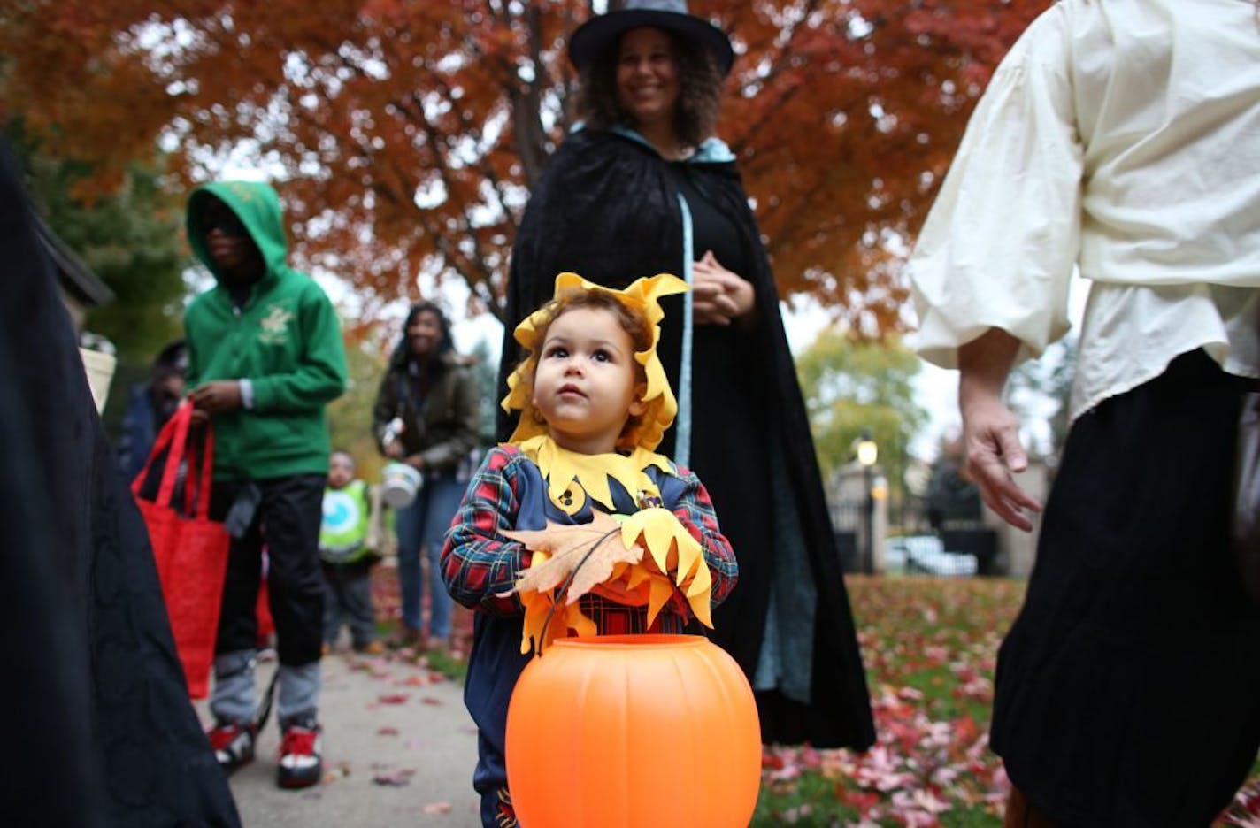 Aurelia Wyler, 2, dressed as a scarecrow on Halloween in 2013.