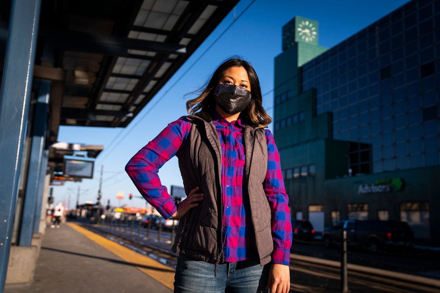 St. Paul City Council member Mitra Jalali posed for a portrait near her home and the Metro Transit Green Line in St. Paul.