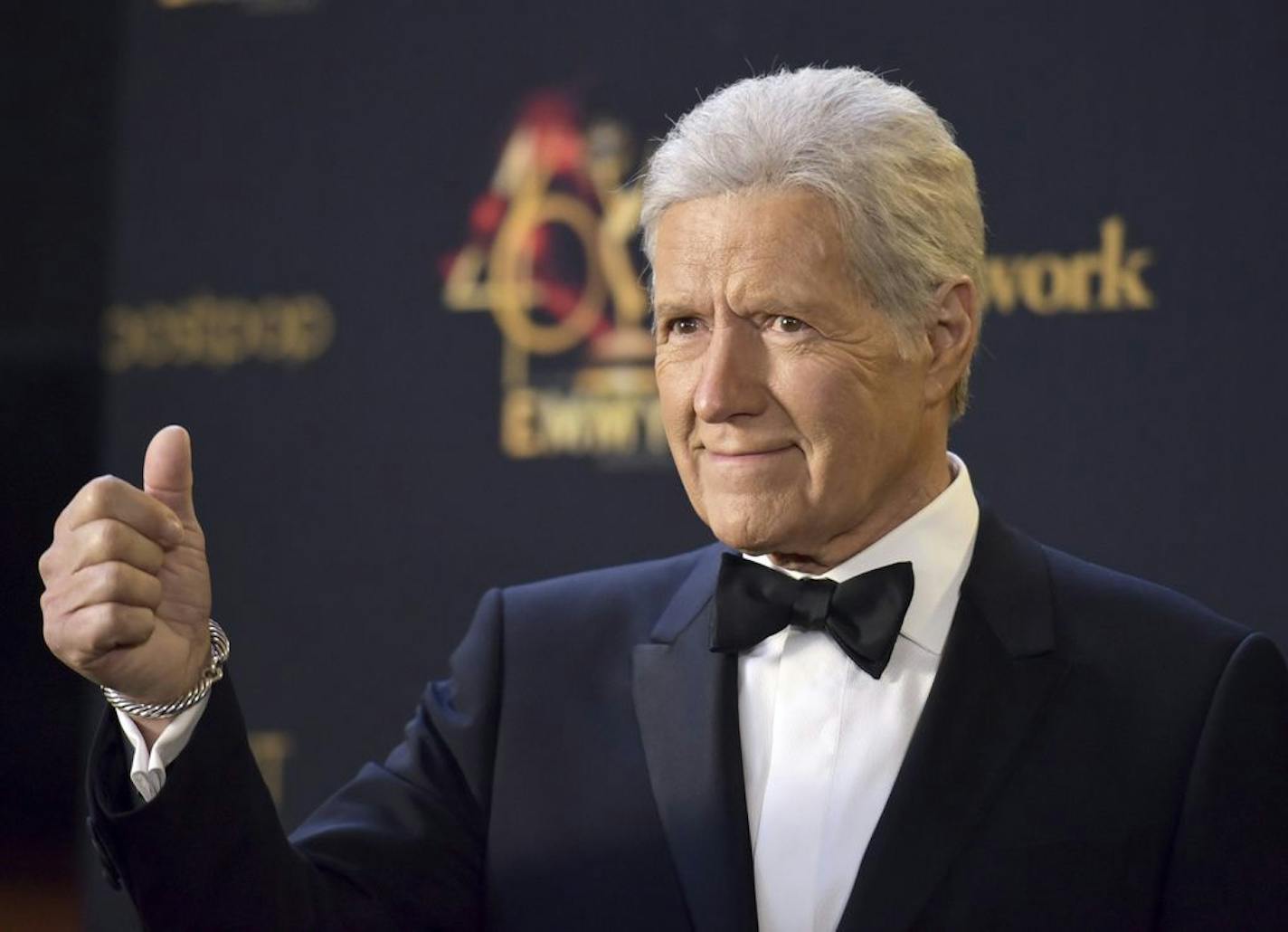 Alex Trebek poses in the press room at the 46th annual Daytime Emmy Awards at the Pasadena Civic Center on Sunday, May 5, 2019, in Pasadena, Calif.