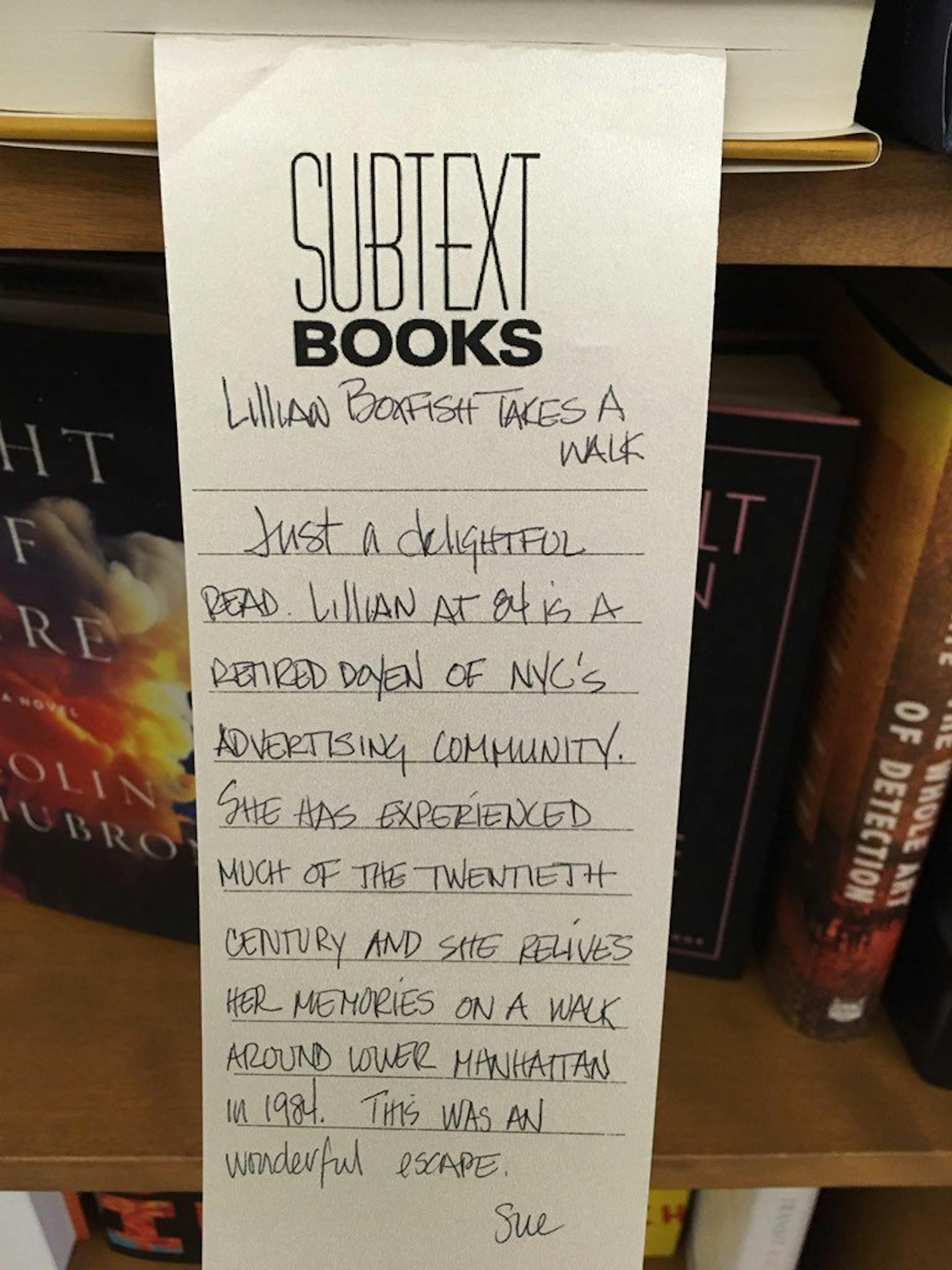 A shelftalker from SubText Bookstore