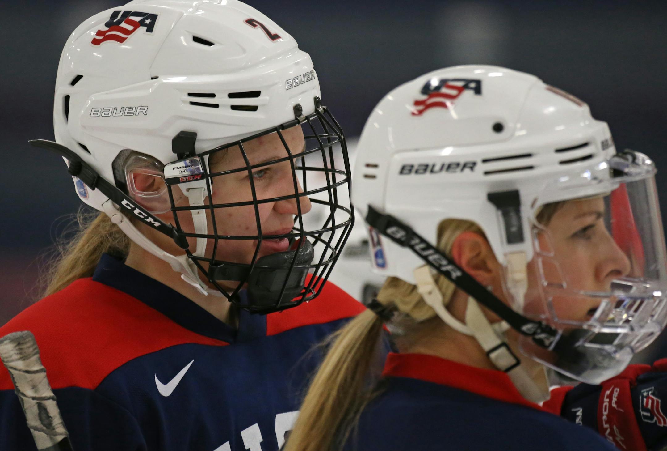 Former Gophers teammates Lee Stecklein (left) and Gigi Marvin were among eight women and four men with Minnesota ties named to the U.S. hockey team roster Monday for February's Winter Olympic Games in Pyeongchang, South Korea.