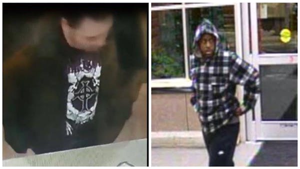 Police are seeking two men in Salvation Army kettle thefts. The man on the left is wanted in a theft in Maplewood. The one on the right in Rogers and 